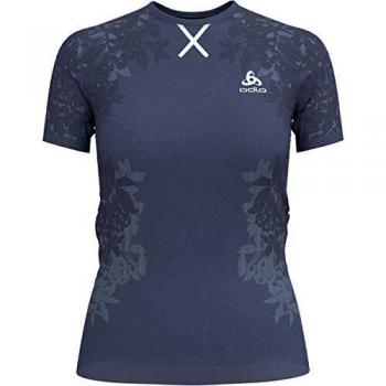 Odlo Bl Ceramicool Blackcom Camiseta Mangas Cortas, Mujer, Blue Indigo/Faded Denim/Black, S