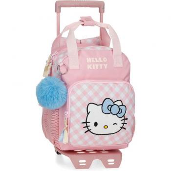 Mochila de guardería con ruedas Hello Kitty Wink de 28cm en color rosa