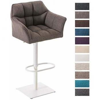Taburete de Bar Damaso Ajustable en Altura, Giratorio, con Tela Gris y Blanco