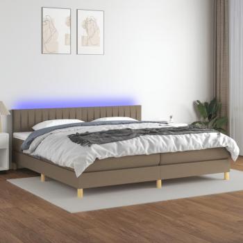 Cama box spring con colchón LED 200x200 cm en tela gris taupe