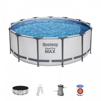 Piscina Desmontable Tubular Bestway Steel Pro Max 396x122 cm con Depuradora de Cartucho de 3.028 L/H, Cobertor y Escalera