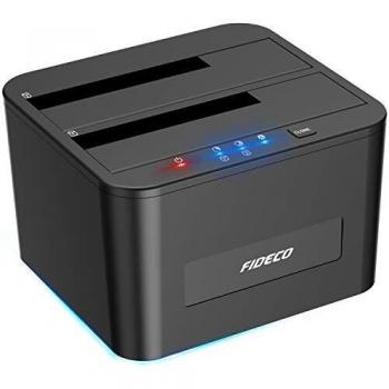 FIDECO Base de Conexión, Estación de Acoplamiento del Disco Duro USB 3.0 para SATA HDD/SSD de 2,5 y 3,5, Función de Clonación sin Conexión, Soporte 2 x 16TB