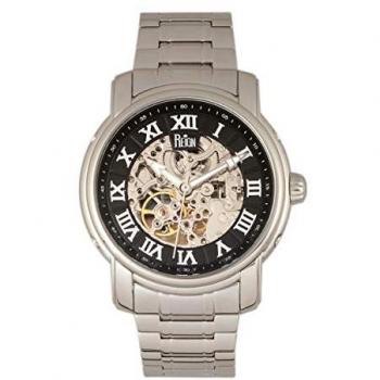 Reign Kahn Men's Automatic Skeleton Bracelet Watch - Black & Silver Stainless Steel - One Size