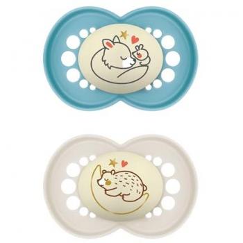 Chupetes MAM Original Pure Night 16+ meses, Silicona, Brillan en la Oscuridad, Pack de 2 Uds, Azul
