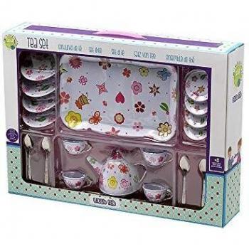 Tachan - Juego de Té Rosa con Bandeja de Acero con 19 piezas