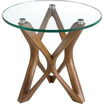 Mesa rincón redonda de cristal templado y nogal ANGEL CERDÁ 2127C, color Nogal, material Cristal - TTE, dimensiones Ø50 x 41 cm