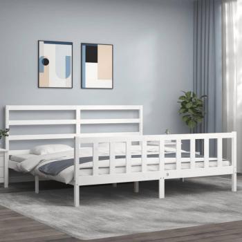 Cama Tsunbed sin colchón blanca 200x200 cm de madera maciza de pino con cabecero