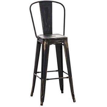 Taburete Industrial Aiden Negro-Oro con Diseño Antiguo y Fácil Limpieza, Altura 77 cm