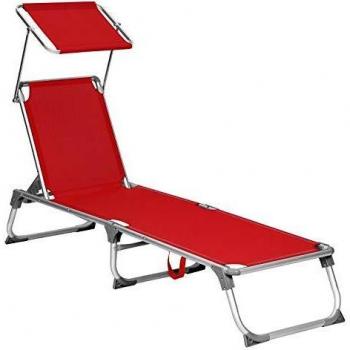 Tumbona Reclinable Plegable con Dossier, Roja / 193 x 55 x 31 cm / Aluminio y Tejido Sintético