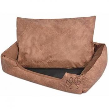 Cama para perro con cojín PU cuero artificial talla S beige