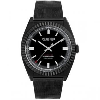 Reloj Hombre Jason Hyde JH10009 (Ø 40 mm) - Reloj analógico, caja de acero inoxidable, correa de cuero, resistencia al agua hasta 30 metros, esfera negra con índices plateados, mecanismo de