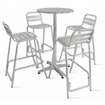 Mesa de jardín alta de aluminio con 4 sillas altas Oviala
