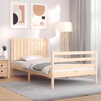 Cama de madera maciza con cabecero 100x200 cm color marrón