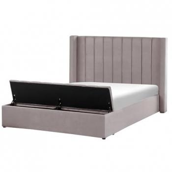 Cama de agua con somier de terciopelo gris 140 x 200 cm y banco de almacenamiento Noyers
