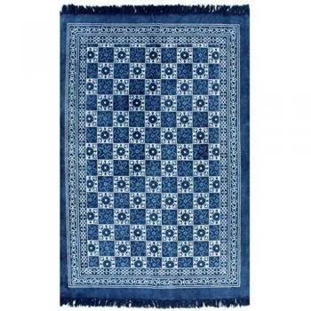 vidaXL Alfombra Algodón Kilim 160x230cm Estampado Azul Decoración Casa Hogar
