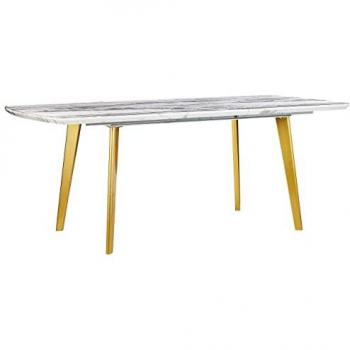 Mesa de comedor extensible efecto mármol MDF con patas de hierro dorado rectangular 160/200 x 90 cm diseño moderno Mosby
