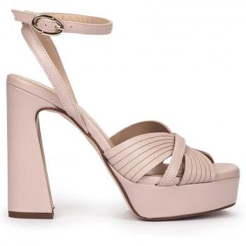 Pedro Miralles - Sandalias de tacón de mujer de piel en color rosa palo con plataforma, modelo MONTEFIORALLE, hecho a mano en España