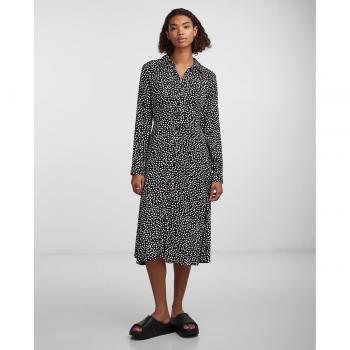 Pieces - Vestido midi camisero abotonado con botones frontales, manga corta, cinturilla ajustable y tejido ligero