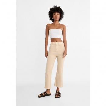 Stradivarius D78 Cropped Twill Flared Jeans Stone
