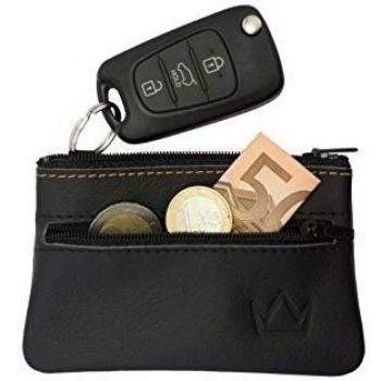 Lederprinz® | Clave negro 2 compartimentos | Estuche de llaves piel genuina | Made in Germany | Napa | bolso de la llave del cuero genuino de señora