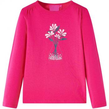 Camiseta de Niños Manga Larga con Estampado Flores Rosa Brillante 140