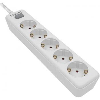 Philips SPN1152WA/10 Regleta con Interruptor de 5 Tomas, Cable de 1.5 Metros, Color Blanco