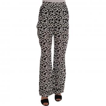 Dolce & Gabbana Black White Polka Dot Silk Wide Trousers - IT40|S, Female, Multicolor, Size: XS