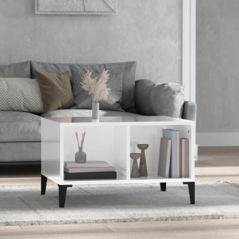 Mesa de centro madera contrachapada blanco brillo 60x50x36,5 cm vidaXL