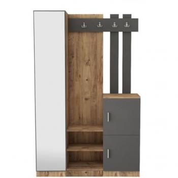 Mueble recibidor madera y gris con espejo estilo escandinavo Anka, diseño elegante y funcional, almacenamiento práctico, calidad y durabilidad