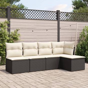 5-Piece Black Poly Rattan Garden Sofa Set with Cushions