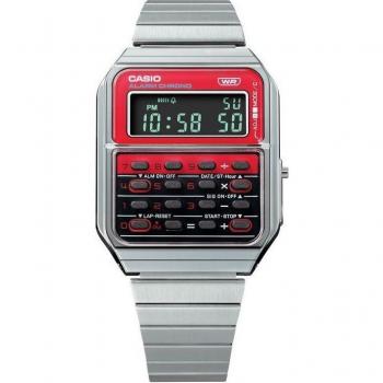 Casio Vintage Heritage Colors Digital Calculator Watch CA-500WE-4B Unisex Stainless Steel Quartz Red/Black