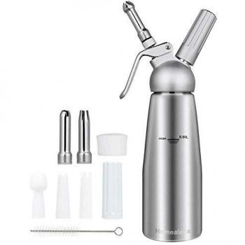 Homealexa Sifón de Cocina Profesional para Espumas y Nata, Dispensador de Crema Batida de Aluminio Premium, Sifón de Nata con 3 Boquillas de Acero Inoxidable, Dispensador de Crema Fresca.