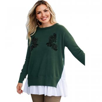 BELLÍSIMA Jersey Efecto Doble con Tejido a Contraste en el bajo Mujer - 018875,Verde Botella,XL