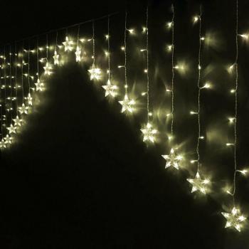 Cortina de Luces LED Luz cálida Estrellas Lolahome - Cortina de luz de 8 Funciones con 215 Luces para Interior y Exterior de led Amarilla de 300 cm