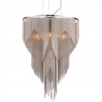 Colgante de Luz Regulable IP20 Loire - Chapado en Níquel Brillante con Cadena Efecto Plata y 6 Luces E14