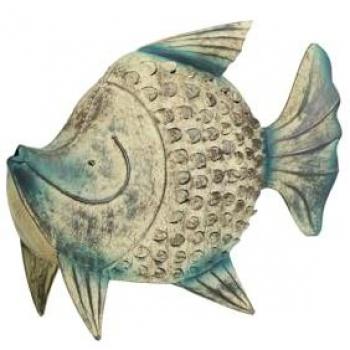 Figura Decorativa Pez de Metal Azul 40x13x32 cm
