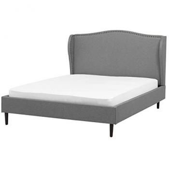 Cama Doble Tapizada en Tela Gris 140 x 200 cm con Somier y Cabecero Estilo Glamour Colmar