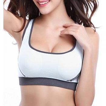 Mine Tom Mujer Sujetador Deportivo Push Up Bustier con Amplio Correas Fitness Yoga Camisetas Sin Mangas Blanco 42