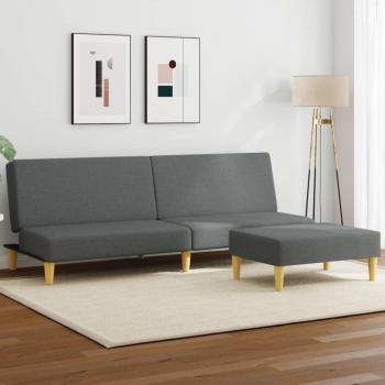 Dark Grey Velvet 2-Seater Sofa Bed with Pillows and Footstool