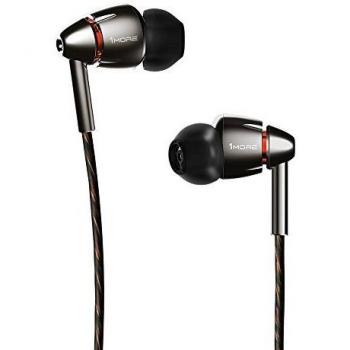 1MORE Quad Driver In-Ear Earphones Hi-Res High Fidelity Headphones with Warm Bass, Spacious Reproduction, High Resolution, Mic and In-Line Remote for Smartphones/PC/Tablet - E1010 Space Gray Silver