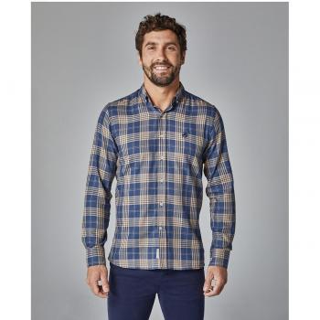Camisa de hombre de cuadros corte slim color azul
