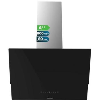 Campana Extractora Decorativa Bolero Flux DT 608001 Vidrio Negro A++ 60cm, Succión 800m3/h, Motor 220W, Control Táctil, Iluminación LED