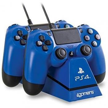 4Gamers - Play&Charge Cargador Doble Para Mando Con Soporte, Azul