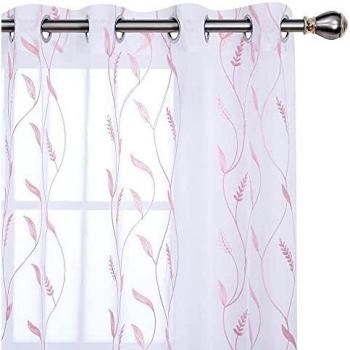 Amazon Brand - Umi Cortinas Translucidas Decorativas con Motivos Espiga de Trigo con Ojales 2 Piezas 140x175cm Rosa