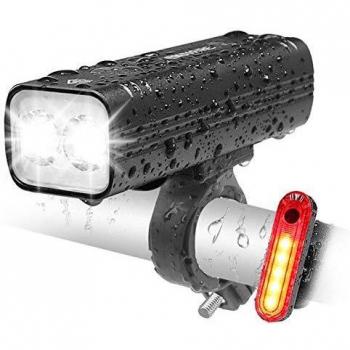 EBUYFIRE Luz Bicicleta Recargable USB, 2000 Lúmenes LED Luces Bicicleta Delantera y Trasera, 3 Modos, IPX5 Impermeable Luces Seguridad para Ciclismo de Montaña y Carretera
