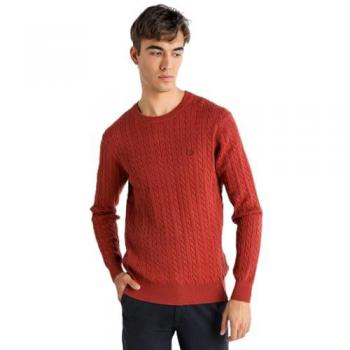 Jersey Canalé Trenzado Rojo para Hombre con Cuello Caja - Bendorff Casual Manga Larga 2024