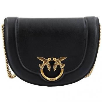 Pinko Classic Love Round Click Leather Shoulder Bag - Black 25 cm