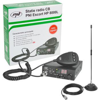 Kit de Radio CB PNI ESCORT HP 8000L ASQ + Antena CB Extra 40 con Base Magnética y Cable RG58 de 4 m
