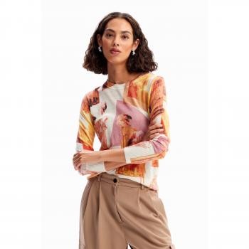 Desigual High Neck Contrast Detail Sweater - XL, Round-neck Knitwear, female, Multicolor, Size: XL High Neck Linen Sweater with Contrast Details and Logo