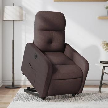 Sillón Eléctrico Reclinable Elevable de Tela Marrón Oscuro con Respaldo y Reposabrazos